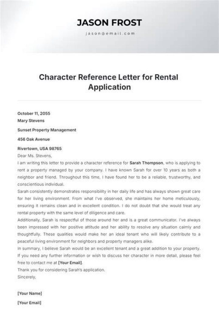 How do you write a character reference for an apartment?