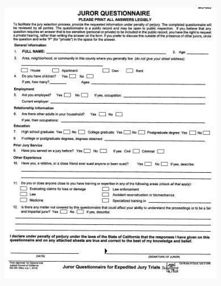 What is the juror qualification questionnaire?